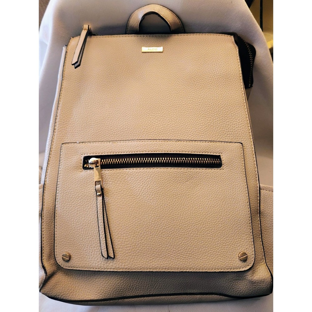 Aldo Backpack Women Medium Cream Good Pebble Faux Leather Gold Hardware Chic